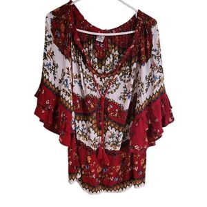 Floral Bohemian Women's Top - Red and White